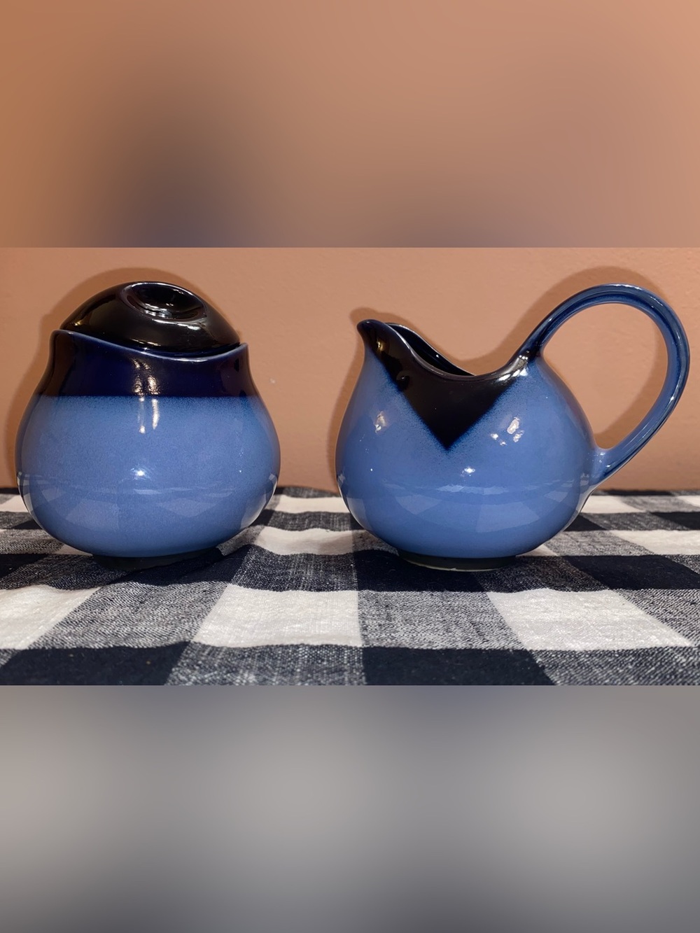 VINTAGE SANGO NOVA  Creamer and Lidded Sugar Bowl Set Two Tone Blue Ombre